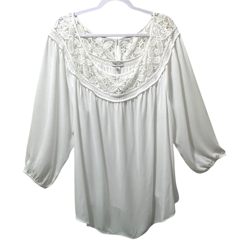 Avenue Womens Blouse Plus Size 26 28 White Sheer Flowy Crochet Lace NWT